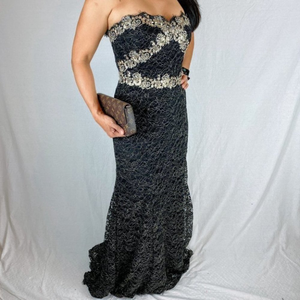 Marchesa Notte Gilded Gold Strapless Gown $1395 - Picture 9 of 10